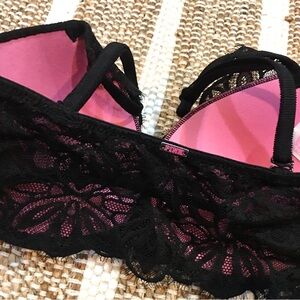 Victoria Secret Pink push up lace bra black bralette intimates 32D 32 D